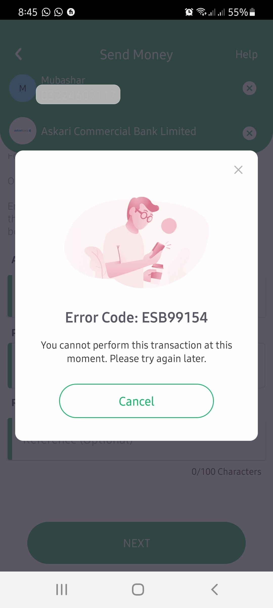 Easypaisa error code ESB99154